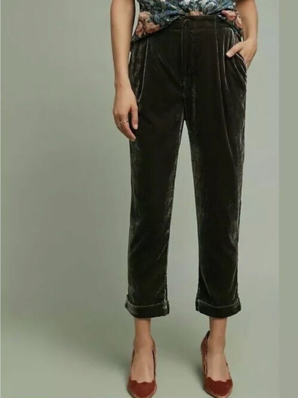 Anthropologie Cuffed Velvet Trousers Pants Charcoal Gray Ett:twa Size Small